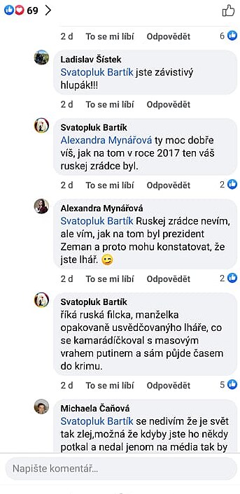 Svatopluk Bartík nazval Alex Mynářovou „ruskou filckou“.
