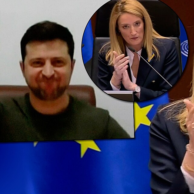 Volodymyr Zelenskyj a jeho projev v Evropském parlamentu.