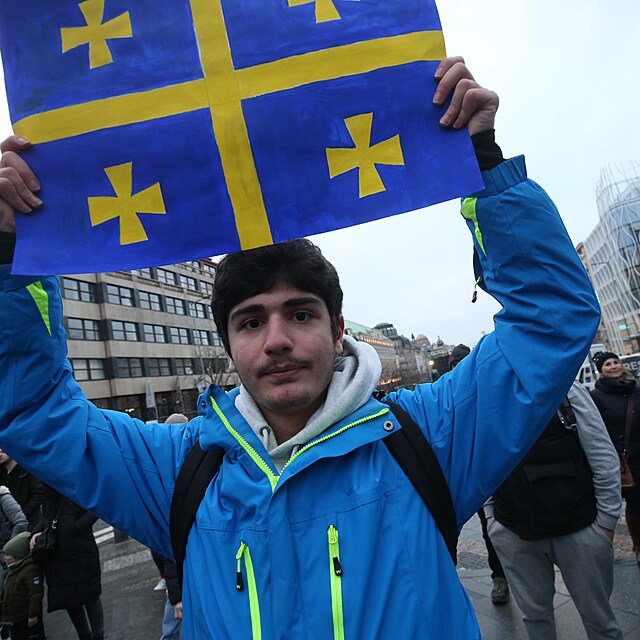 Demonstrace na podporu Ukrajiny na Vclavskm nmst