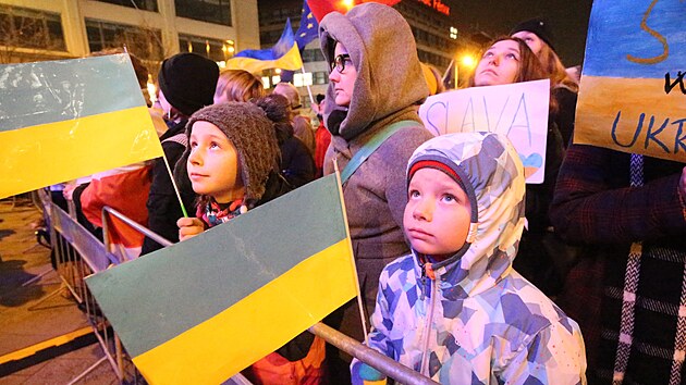 Demonstrace na podporu Ukrajiny na Václavském námstí