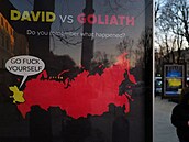 Plakát ve Lvov reagující na ruskou agresi.
