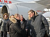 Sergej Darkin jet jako gubernátor vítá Vladimira Putina.
