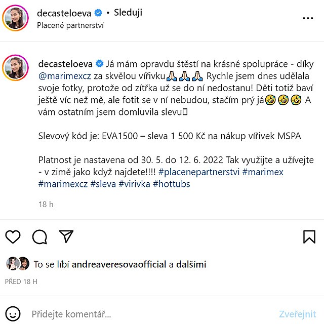 Eva Decastelo lk na nafukovac vivku, fanouci oceuj hlavn jej krsu