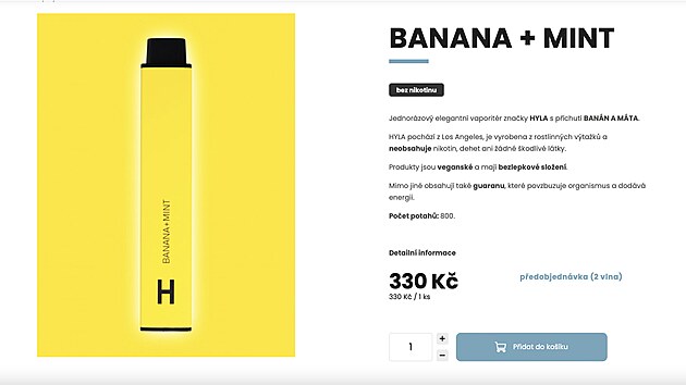 Vaporizér s příchutí banánu a máty stojí 330 Kč