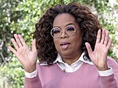 Oprah Winfrey bhem rozhovoru s Meghan a Harrym