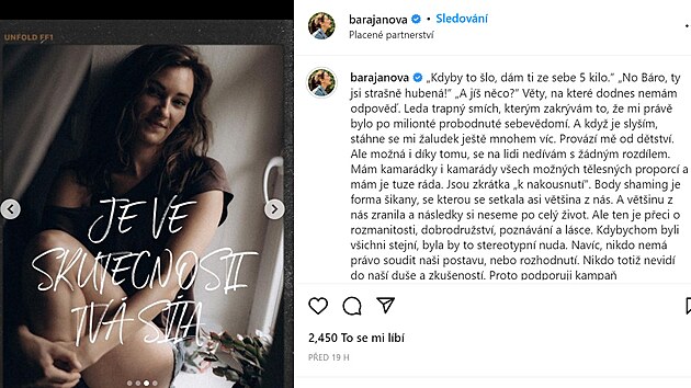 Bára Jánová promluvila o tom, e body shaming se týká i tíhlých.