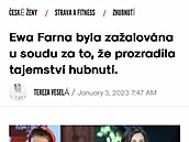 Podvodná reklama s Ewou Farnou se znovu objevila na internetu.