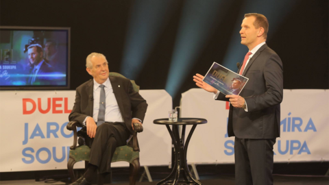 Miloš Zeman v debatě s moderátorem Jaromírem Soukupem