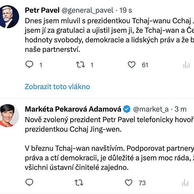 Markta Pekarov Adamov slibuje nvtvu Tchaj-wanu.