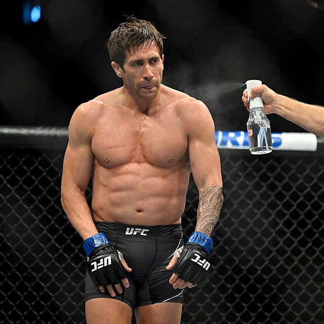 Jake Gyllenhaal pekvapil fanouky bhem UFC 285 v Los Angeles.