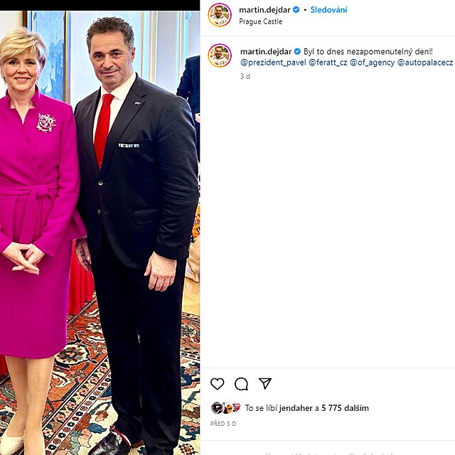 Martin Dejdar fotku s prezidentskm prem vyperkoval reklamnmi hashtagy.