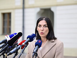 Markta Pekarov Adamov na tiskov konferenci po schzce s prezidentem.