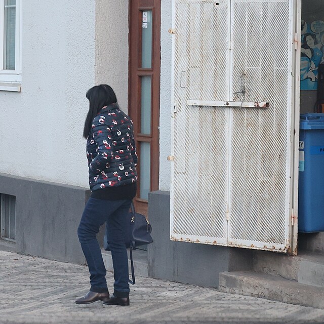 D�da Patrasov� vych�z� z obchodu s napln�nou kabelkou.