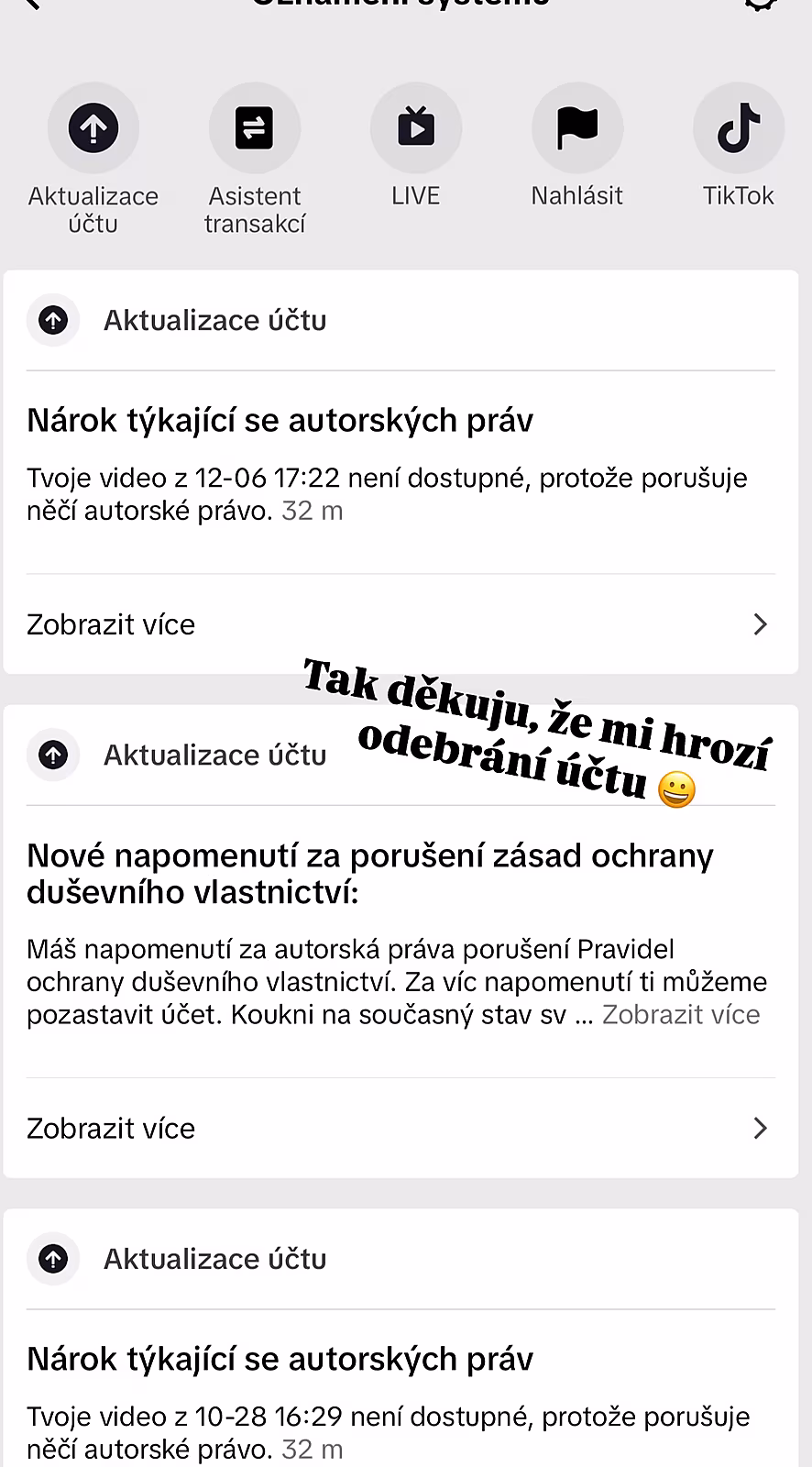 Hrozilo jí dokonce odebrání účtu.