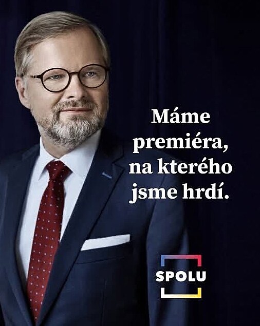 Premir Petr Fiala a jeho pedvolebn slogan