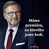 Premir Petr Fiala a jeho pedvolebn slogan