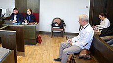 Právníci a soudní senát pi projednávání kauzy, zpvaka sedí v pozadí.