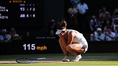 Linda Nosková pár vte�in po záv�re�ném mí�ku finále Wimbledonu 2026
