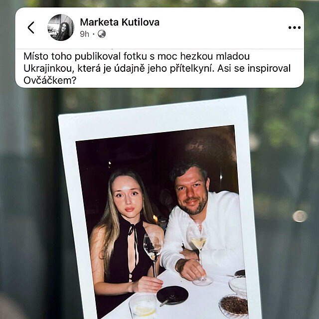 Mark�ta Kutilov� ve sv�m p�vodn�m p��sp�vku komentovala fotografii Petra Ludwiga s jeho partnerkou. Ozna�ila ji myln� za Ukrajinku a p�idala nar�ku na Ji��ho Ov���ka.