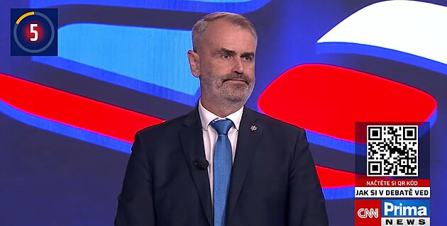 Robert �lachta b�hem p�edvolebn� debaty, 2026