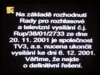 Peruení vysílnání televize TV3