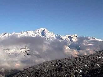 Z La Plagne je vidt Mont Blanc