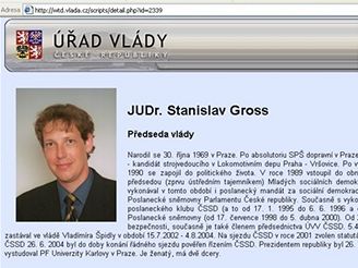 Stanislav Gross na webu Úřadu vlády