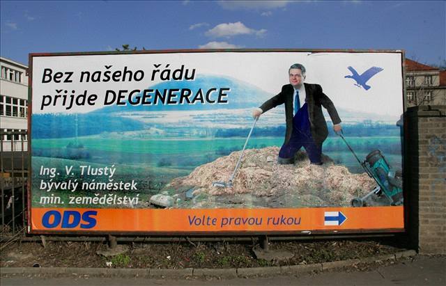 Parodie na pedvolební billboard ODS.