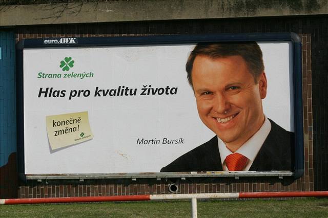 Pedvolební billboard Zelených.