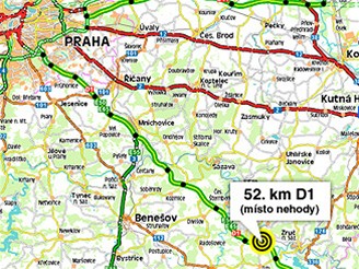 Mapka - Nehoda na 52. kilometru dlnice D1