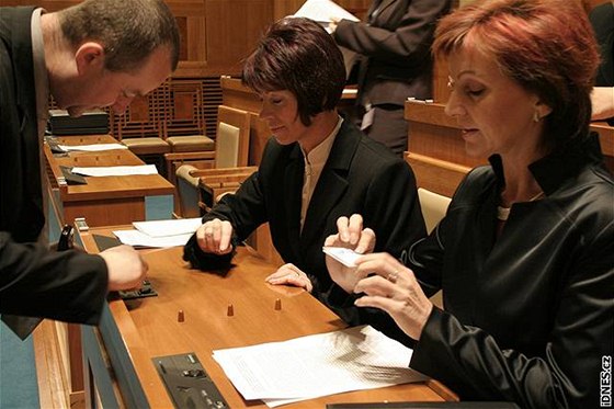 Boena Sekaninová (vpravo) a Jiina Rippelová v Senátu pi kolení v hlasování. (28.11. 2006)