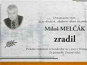 Reklamní parte Miloe Meláka