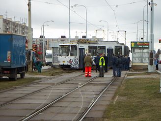 Vykolejená tramvaj v Plzni