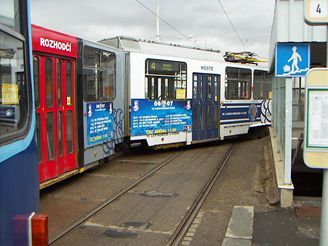 Vykolejená tramvaj v Plzni