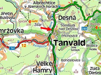 mapa, Tanvald, nehoda