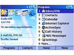 OS Smartphone 2002 - obrazovka Dnes a Menu