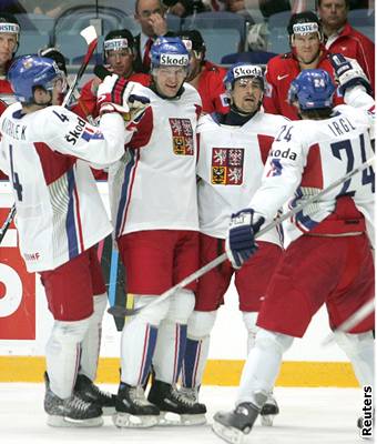 Čeští hokejisté, radost po výhře
