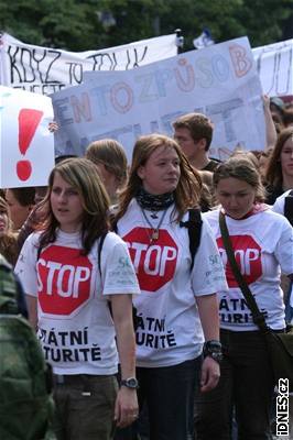 Studenti, kteí protestovali proti státním maturitám, ochromili centrum Prahy