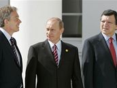 Tony Blair, Vladimir Putin a José Barroso na summitu G8