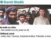 David Gladi na náborovém stedisku pro bojovníky Talibanu v Quett (srpen 2001), jak uvádí popisek na webu