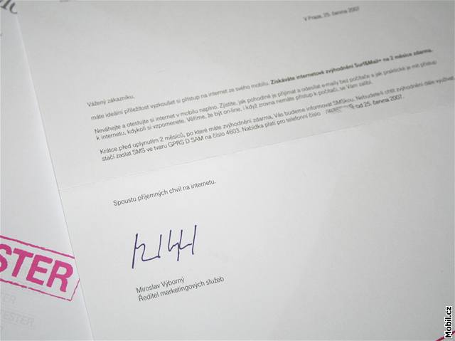 Reklamní dopis spolenosti T-Mobile