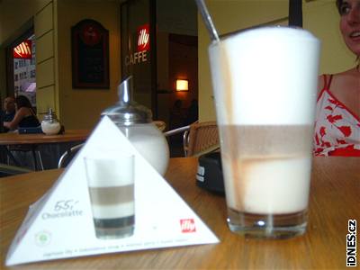 Mléko nahrazuje v káv z velké ásti to, co má podle obrázku zaplovat okoládový sirup.