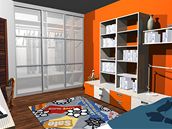 Designérka pou�ila v d�tském pokoji kombinaci bé�ové a oran�ové barvy