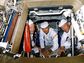 Armstrong, Collins a Aldrin při výcviku