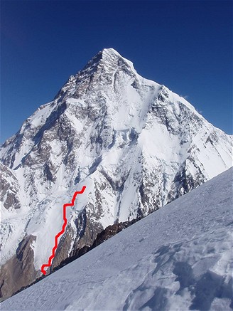 Trasa sjezdu na lych z K2