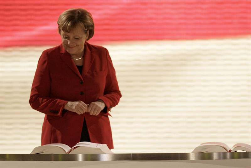 Mirek Topolánek a Angela Merkelová v Lisabonu