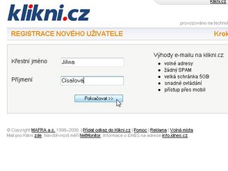 Klikni.cz - Registrace novho uivatele