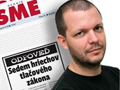 éfredaktor SME Matú Kostolný a titulní strana jako protest proti návrhu tiskového zákona.