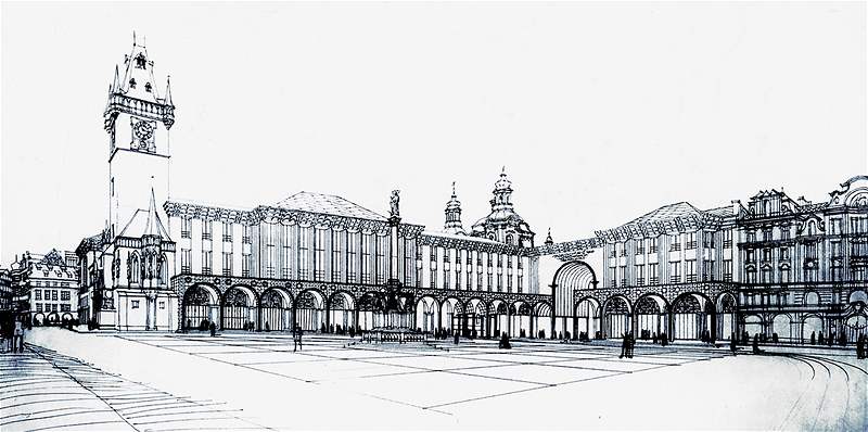 Jedním z odváných návrh je napíklad monumentální dílo známého architekta Josefa Goára.