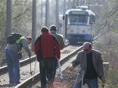 Rekonstrukce sráky tramvají v Ostrav (14. dubna 2008)